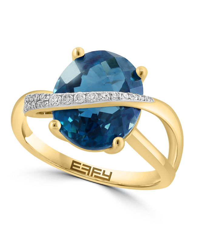 EFFY Oval London Blue Topaz Diamond Swirl Ring in 14k Yellow Gold image number null